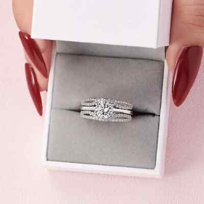 #ad 3.02Ct Round Cut Diamond Simulated Fashion Bridal Ring Set 14k White Gold Finish $151.07