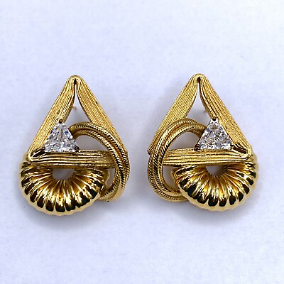 #ad VTG Art Deco Gold Filled Interlocked Triangle Circles Earrings CZs MSRP $190 $95.00