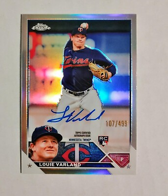 #ad Louie Varland 2023 Topps Chrome RC AUTO Rookie REFRACTOR ##x27;d 107 499 Twins W4 $4.99