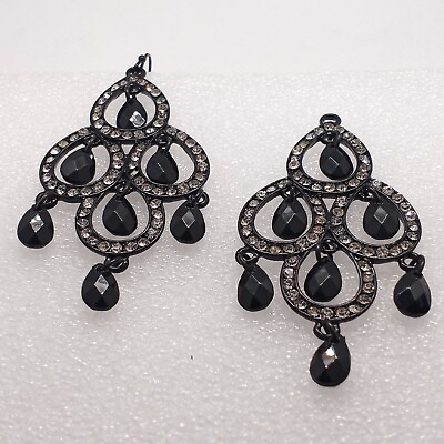 #ad #ad Black Multifaceted Gemstones Rhinestones Chandelier Statement Earrings $12.99