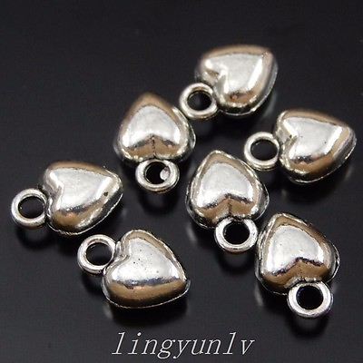 #ad 50 Pieces Silver Alloy Love Heart Charms Dangles Pendants 9x6x4mm Jewelry 50057 $4.74