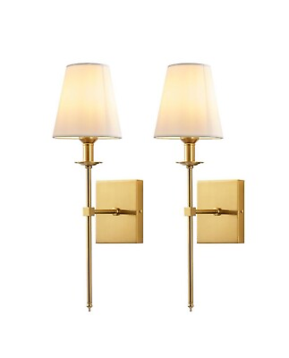 #ad Go Yeel Set of 2 Gold Indoor Wall Sconces with White Fabric Shade Modern $65.99