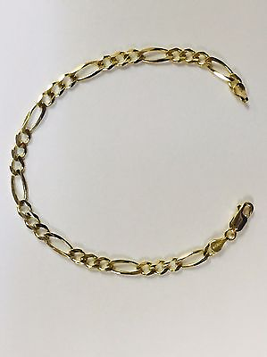 #ad 14k Solid Yellow Gold Figaro Curb Link chain Bracelet 7quot; 4.5mm 5 grams FIG120 $500.00