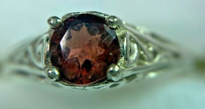 #ad Spessartite filigree ring sz 7 5.3mm round gem sterling 1.65 grams $89.99