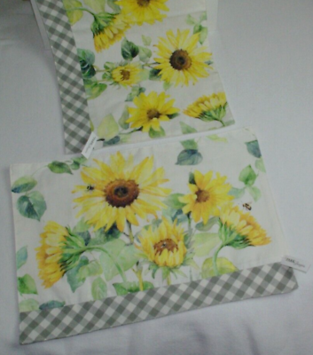 #ad NWT LOT PARK DESIGNS TABLE RUNNER 13quot; X 36quot; amp; 1 PLACEMAT SUNFLOWERS GRAY CHECKED $12.59