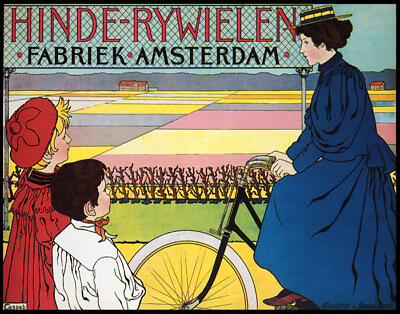 #ad POSTER HINDE RYWIELEN CYCLES AMSTERDAM LADY KIDS BICYCLE VINTAGE REPRO FREE S H $11.90