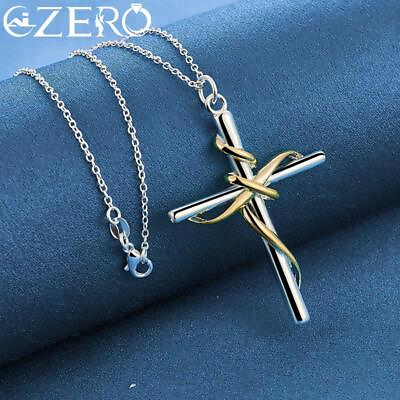 #ad New Gift Gold Cross Pendant With Real 925 Sterling Silver Necklace For Women $18.65