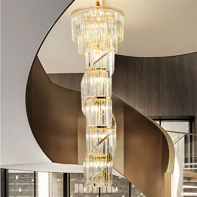 #ad Sprail stair crystal long chandelier villa luxury LED duplex living room light $1115.07