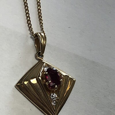 #ad 14 Kt Antique Gold amp; Natural Ruby Pendant amp; Necklace 18” $389.00