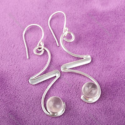 #ad Natural Rose Quartz Gemstone 925 Sterling Silver Drop Dangle Earrings For Women $13.95