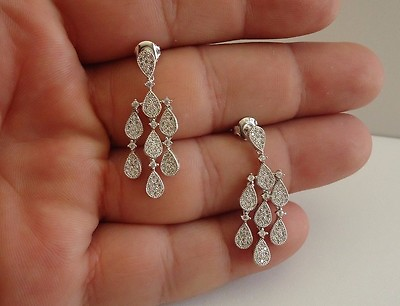 #ad 925 STERLING SILVER CHANDELIER DANGLING EARRINGS W 2 ct ACCENT 33MM BY 11MM $56.44