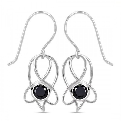 #ad 925 Solid Sterling With Natural Black Onyx Round Shape Stone Earrings For Women $11.84