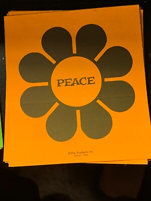 #ad PEACE FLOWER VINTAGE 1964 HIP PRODUCTS PAPER DECAL BUMPER STICKER Orange 4x4quot; $10.00