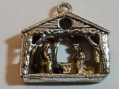 #ad Sterling Silver Nativity Scene Birth of Jesus Stable DETAILED 3D Charm VINTAGE $59.99