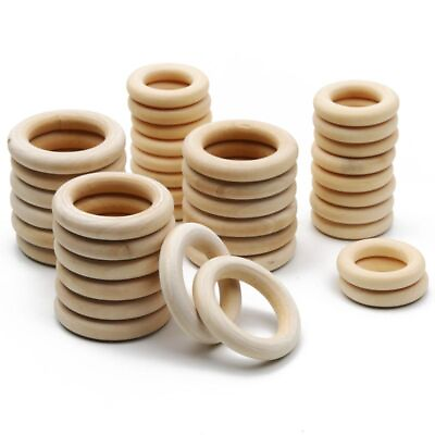 #ad Unfinished Solid Wooden Round Rings DIY Crafts Arts Home Decorative Ornaments $9.66
