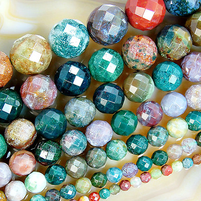 #ad Faceted Natural Indian Agate Round Beads 15quot; 4 6 8 10 12 14 16mm Pick Size $4.99