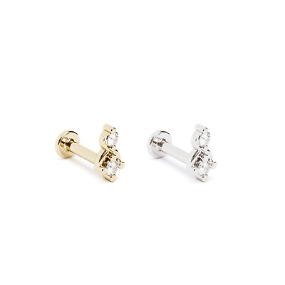 #ad 14K REAL Solid Gold Diamond Duo Elegant Stud Helix Tragus Cartilage Earring $179.00