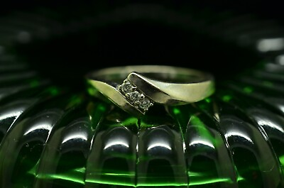 #ad 10k White Gold three stone diamond ring band size 6.75 $150.67