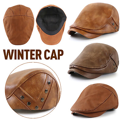 #ad Adjustable Men Beret Hat Leather Cap Autumn Winter Newsboy Gatsby Ivy Retro Ha4c $16.14