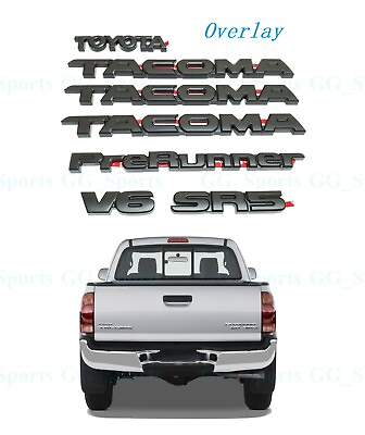 #ad 7PCS Kit Overlay Emblem Matte Black Tacoma Prerunner V6 SR5 Toyota Emblem Badge $108.80