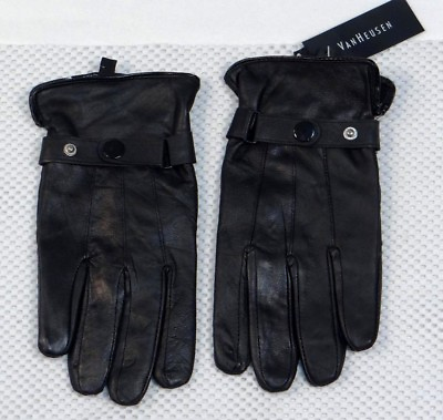 #ad Van Heusen Black Leather Gloves Men#x27;s NWT $39.99