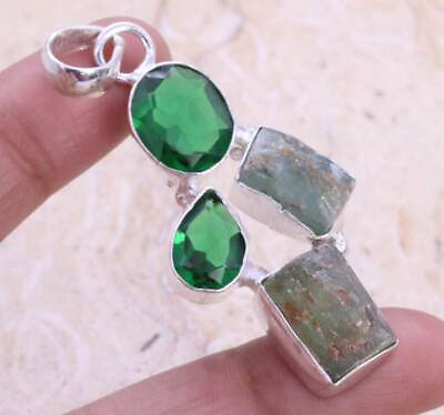#ad Gorgeous Rough Moss Prehnite 925 Silver Plated Pendant of 2quot; Ethnic $2.99
