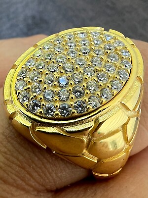 #ad Big Nugget Mens Real Solid 14K Gold Plated 925 Silver Iced CZ Pinky Ring Hip Hop $59.11