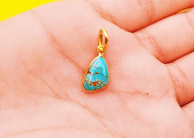 #ad Natural Blue Turquoise Gold Charm Pendant 18K Gold Charm Charm Necklace $84.99