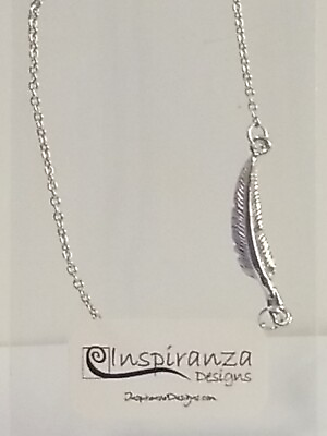 #ad NIB Sterling Silver Feather Bar Necklace Inspiranza Designs 925 Chain 15quot; to 17quot; $19.99