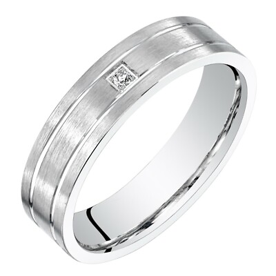#ad Men#x27;s 14k White Gold Genuine Diamond Wedding Ring 5mm Band Sizes 8 to 14 $340.99