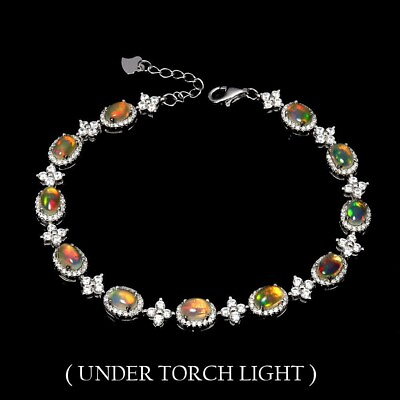#ad Bracelet White Opal Genuine Mined Gems Solid Sterling Silver 6 1 4 to 8 1 4 Inch GBP 119.99