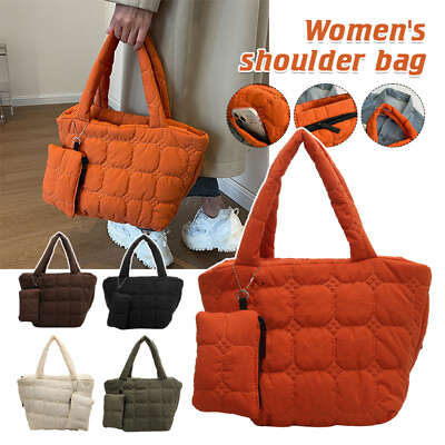 #ad Women Ladies Casual Cotton Padded Shoulder Bag Soft Winter Handbags Tote Bag $18.69
