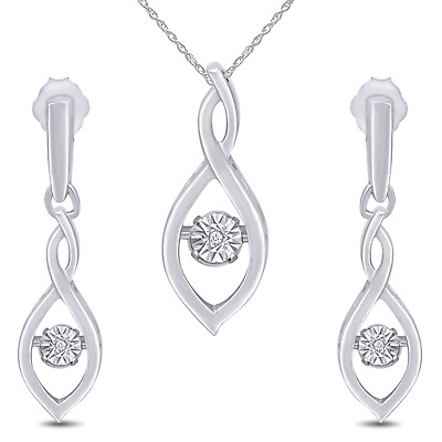 #ad Natural Round Diamond Accent Infinity Earrings amp; Pendant 18quot; Necklace Set Silver $80.76