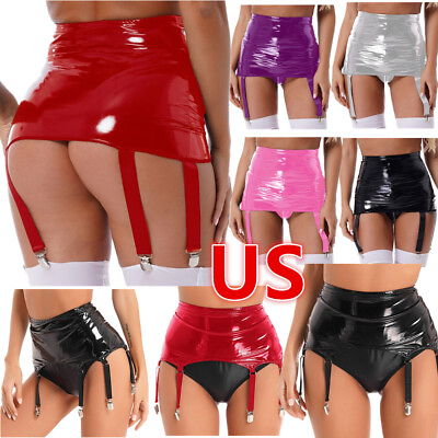 #ad US Women#x27;s Wet Look PVC Leather Mini Skirt Sexy High Waist Bodycon Sexy Clubwear $13.57
