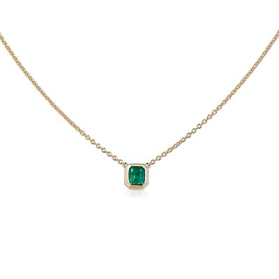 #ad Natural Vivid Green Emerald Necklace 0.65 Ct Emerald Cut 18K Yellow Gold Classic $1810.00