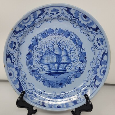 #ad Antique French Blue Faience Plate Fruit Basket 8 5 8quot; c.1790 $250.00