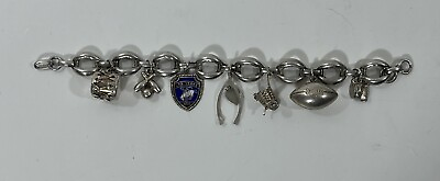 #ad Vintage Charm Bracelet With 7 Sterling Silver Charms Read Description $58.00