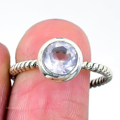 #ad Natural Rose Quartz Gemstone 925 Sterling Silver Band Ring Size 9 For Girls $7.99