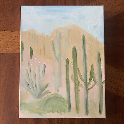 #ad Original Art Acrylic Painting Desert Haze Saguaro Cactus Landscape Canvas #80 $75.00