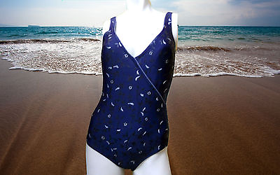 #ad NWT GOTTEX Floral PRINT 1 pc Naby Blue and Silver BATHING SUIT SWIMSUIT SM 8 $39.99