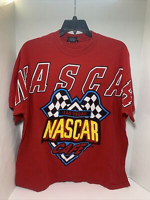 #ad Vtg Mens Nascar Cafe Las Vegas Shirt Red Tee Double Sided Huge Spellout $23.95