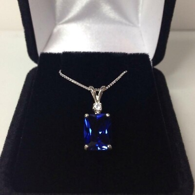 #ad Sterling Silver Natural Certified 9 Ct Blue Sapphire Octagon Shape Chain Pendant $57.85