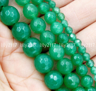 #ad 4 6 8 10mm Natural Green Malay Jade Faceted Gems Round Loose Beads 15#x27;#x27; Jewelry $2.59
