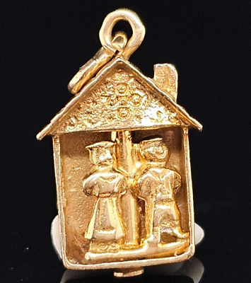 #ad Antique 14K Gold WEATHER HOUSE COUPLE MOVES Charm Pendant WL $229.00