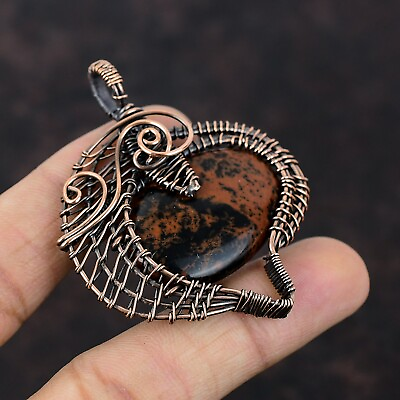 #ad Mahogany Obsidian Jewelry Copper Gift For Briedsmaid Wire Wrapped Pendant 2.36quot; $26.10