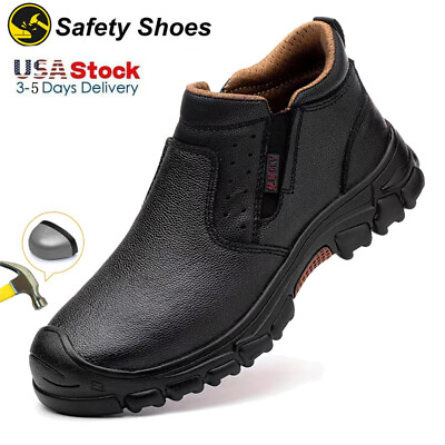 #ad Mens Ankle Safety Leather Work Boots Waterproof Black Steel Toe Cap Shoes size $28.79