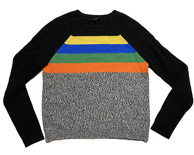 #ad TIBI Black Rainbow Stripe Pullover Crewneck Virgin Wool Blend Sweater Sz S $74.99