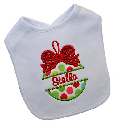 #ad Christmas Ornament Personalized and Embroidered Bib for Baby Girls 100% Cotton $18.99