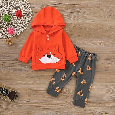 #ad NEW Fox Baby Boys Hooded Sweatshirt amp; Pants Outfit Set $10.99