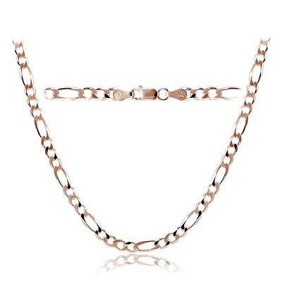 #ad Rose Gold Tone over Sterling Silver 4mm Italian Figaro Link Necklace 24 Inches $37.47